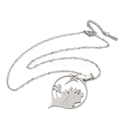 201 Stainless Steel Hollow Star with Prayer Pendant Necklaces for Ramadan & Eid Mubarak NJEW-D318-04P-1