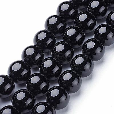 Natural Black Onyx Round Beads Strands GSR14mmC097-1