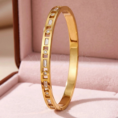 304 Stainless Steel Pave Clear Cubic Zirconia Hollow Rectangle Hinged Cuff Bangles for Women WG179B8-02-1