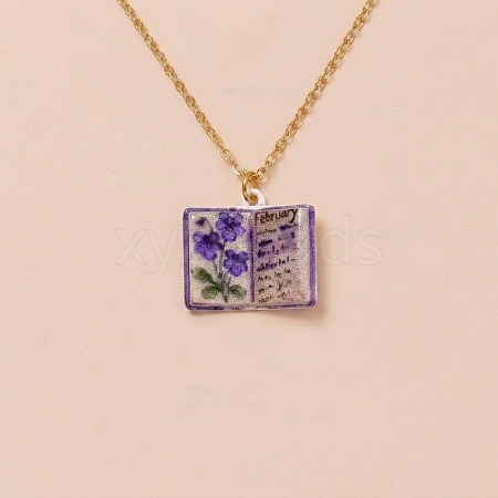 Brass Enamel Book Pendant Necklaces for Women KK-CBAF5B9-01G-02-1