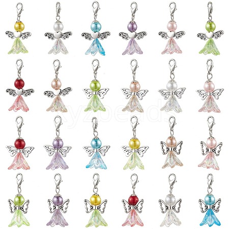 24Pcs 24 Colors Angel Acylic Pendant Decoration HJEW-JM02630-1