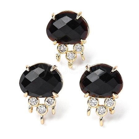 Brass Micro Pave Cubic Zirconia Stud Earring Findings with Natural Black Obsidian KK-Z096-05G-14-1