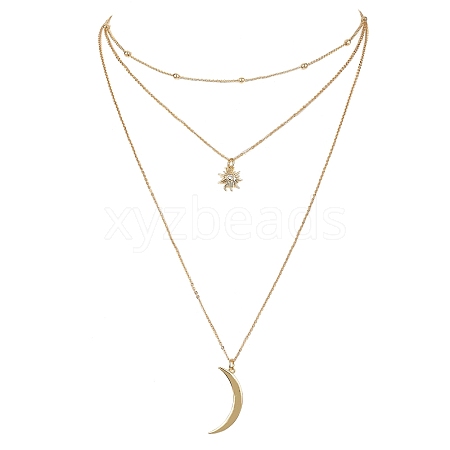 Brass Cable & Satellite Chains 3 Layer Necklaces NJEW-JN04499-1