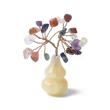 Natural Mixed Gemstone Chips Tree of Life Decorations with Topaz Gourd Base DJEW-P021-A04-1