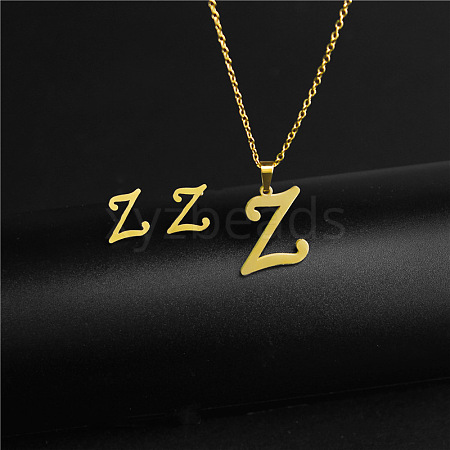 304 Stainless Steel Letter Pendant Necklaces & Stud Earrings Sets WG4BFDA-26-1