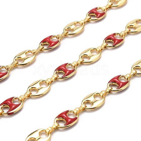 Golden Plated Alloy Enameled Coffee Bean Links Chains LCHA-H004-02G-B-1