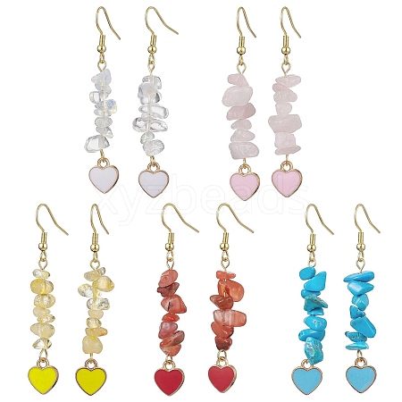 Natural & Synthetic Mixed Gemstone Chips Dangle Earrings EJEW-JE05645-1