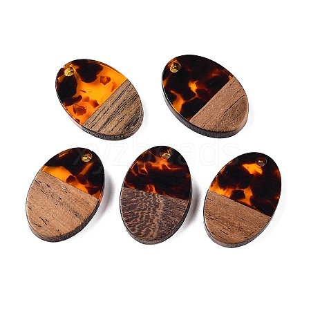 Transparent Resin and Walnut Wood Pendants RESI-T057-04D-1