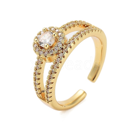 Brass Pave Cubic Zirconia Cuff Rings RJEW-U012-04G-04-1