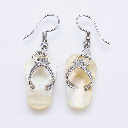 Natural Yellow Shell Dangle Earrings EJEW-F147-G02-01-1