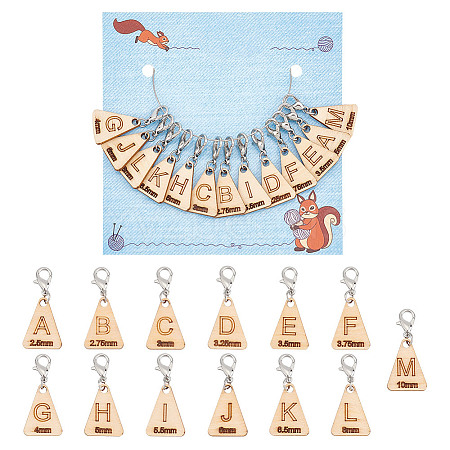 13Pcs 13 Style Triangle with Letter L~M Wood Pendant Locking Stitch Markers HJEW-AB00640-1
