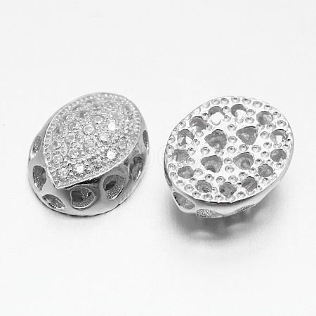Hollow Oval 925 Sterling Silver Micro Pave Cubic Zirconia Beads STER-F011-034-1