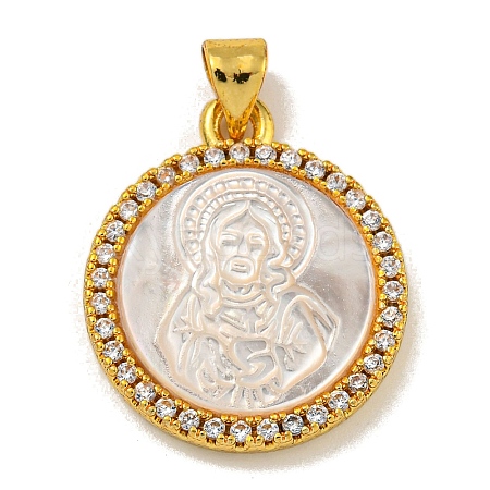Rack Plating Brass Micro Pave Clear Cubic Zirconia Flat Round Pendants KK-U025-10G-05-1
