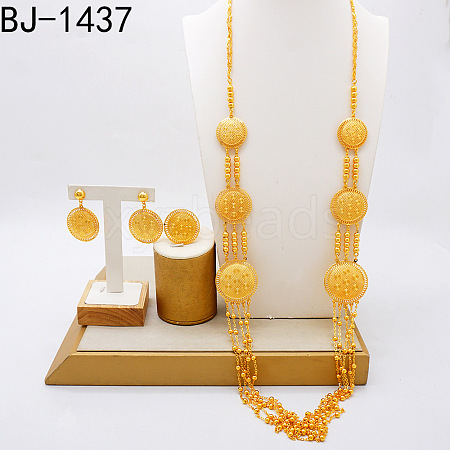 Multi-layer Alloy Pendant Necklacez & Stud Dangle Earrings & Cuff Ringz Sets WGFFF8E-09-1