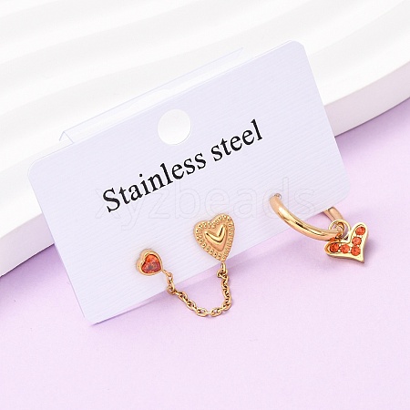 304 Stainless Steel Heart Stud Earring & Hoop Earring Sets EJEW-K268-93G-01-3-1