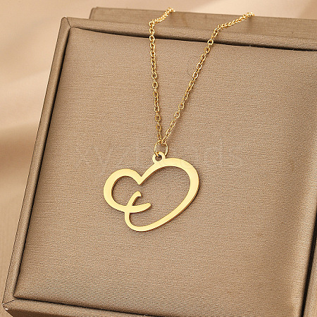 304 Stainless Steel Heart Initial Pendant Necklaces for Women Men FS-WG51A4F-09-1