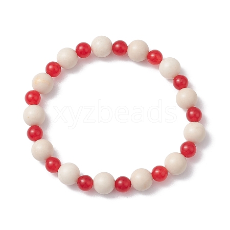 Natural Fossil & Dyed Malaysia Jade Round Beaded Stretch Bracelets for Women BJEW-JB10824-1