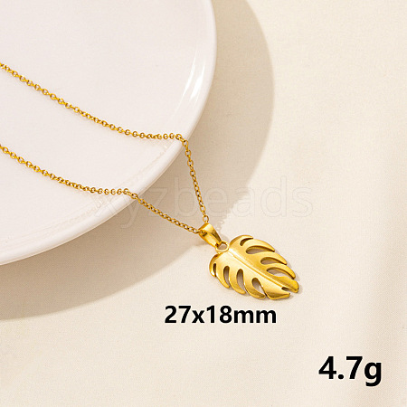 Stylish Stainless Steel Leaf Pendant Necklace for Women VA9826-4-1