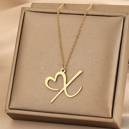 304 Stainless Steel Heart Initial Pendant Necklaces for Women Men FS-WG51A4F-18-1