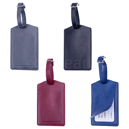 4Pcs 4 Colors Rectangle PU Leather Luggage Tag AJEW-ME0002-84-1