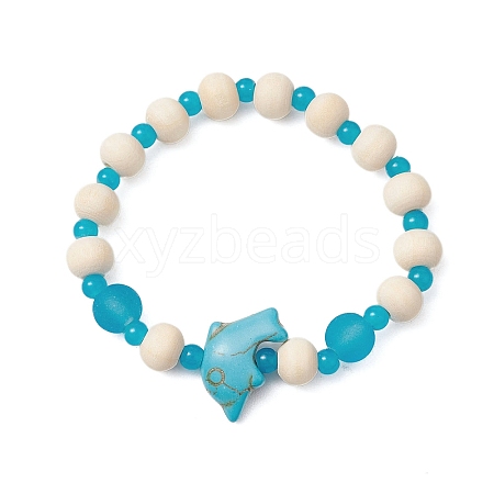 Synthetic Turquoise & Wood & Glass Beaded Stretch Bracelets for Boys Girls BJEW-JB11125-03-1