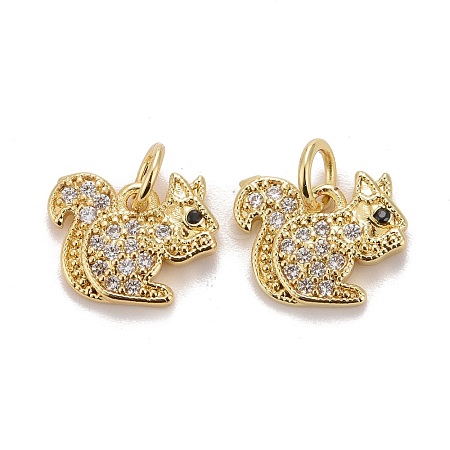 Autumn Theme Brass Micro Pave Clear & Black Cubic Zirconia Charms KK-Z024-02G-1