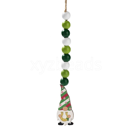 Saint Patrick's Day Wood Gnome Pendant Decoration HJEW-G023-01A-1