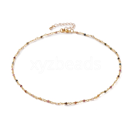 Faceted Round Natural Tourmaline Beaded Necklaces NJEW-JN03215-02-1