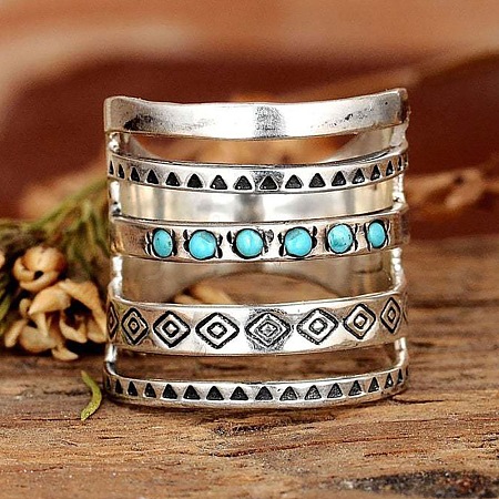 Alloy with Synthetic Turquoise Finger Rings FS-WG0500F-02-1
