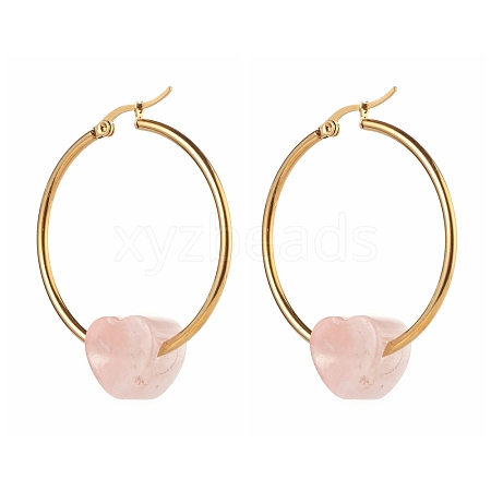 Heart Natural Rose Quartz Beads Earrings for Girl Women EJEW-JE04638-01-1