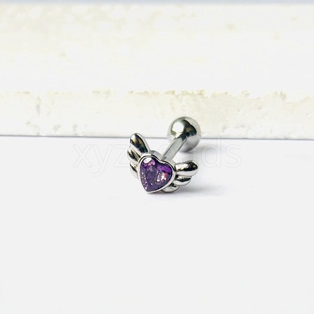 Angel Wing Heart 316L Surgical Stainless Steel Pave Cubic Zirconia Tongue Rings FS-WG901EE-08-1
