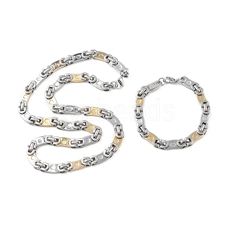 PVD Vacuum Plating 201 Stainless Steel Oval Link Chain Necklace & Bracelets Set SJEW-G083-16GP-1