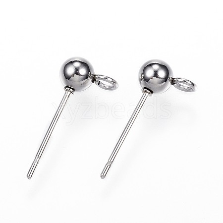 Non-Tarnish 304 Stainless Steel Ball Stud Earring Findings X-STAS-G099-09P-1