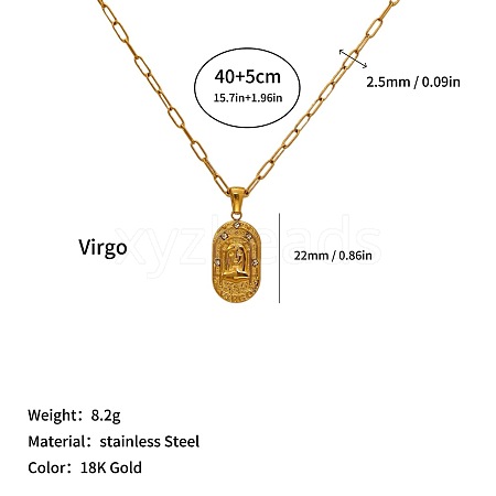 304 Stainless Steel Zodiac Constellation Pendant Paperclip Chain Necklaces ZP0058-8-1