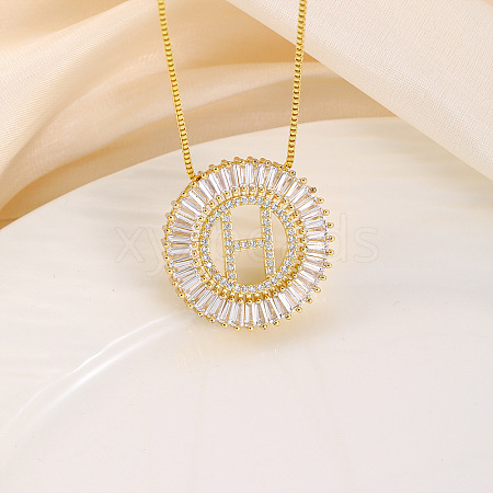 Brass Pave Clear Cubic Zirconia Ring with Letter Pendant Box Chain Necklaces FS-WG44D8C-08-1
