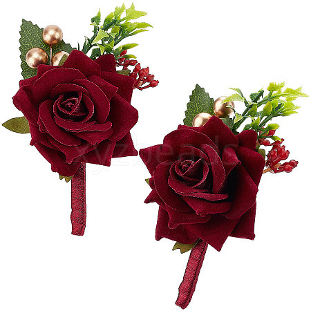 CRASPIRE daSilk 2Pcs Rose Flower Silk Brooch with Plastic AJEW-CP0001-64-1