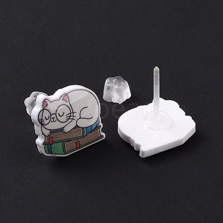 Acrylic Cat Stud Earrings with Platic Pins for Women EJEW-F293-04B-1