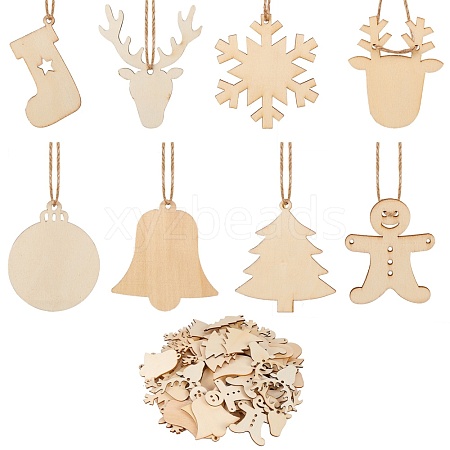 8 Bag 8 Style Unfinished Natural Wood Cutouts Ornaments WOOD-SZ0001-17-1