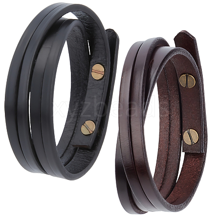 2Pcs 2 Colors Cowhide Wrap Bracelets for Men Women BJEW-GF0001-40-1