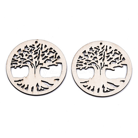 Undyed Natural Wooden Big Pendants WOOD-N007-025-1