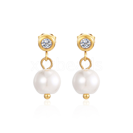 Stainless Steel Dangle Earrings with Freshwater Pearls for Women TB1233-1-1