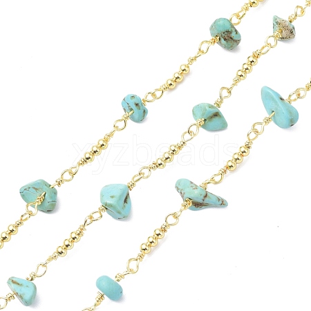 Brass & Synthetic Turquoise Link Chain CHC-D029-01G-1