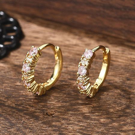 Luxury Pink Cubic Zirconia Huggie Hoop Earrings EJEW-C012-04-1