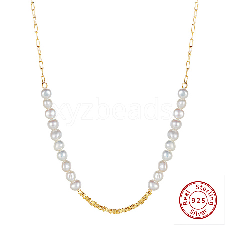 925 Sterling Silver with Natural Pearls Beads Necklaces NJEW-Z030-07G-1