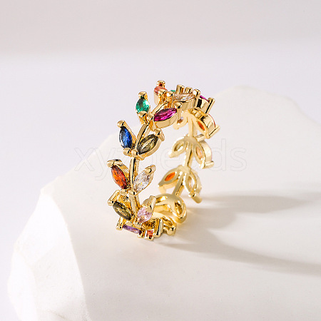 Brass Micro Pave Colorful Cubic Zirconia Adjustable Cuff Rings for Women FS-WG1389A-01-1