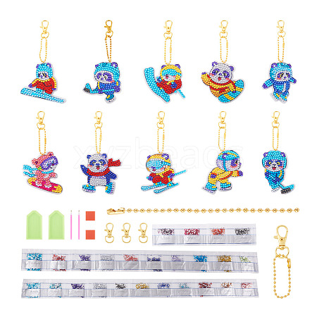 2 Sets 2 Style DIY Diamond Painting Sporting Panda Keychain Kits DIY-TA0003-80-1