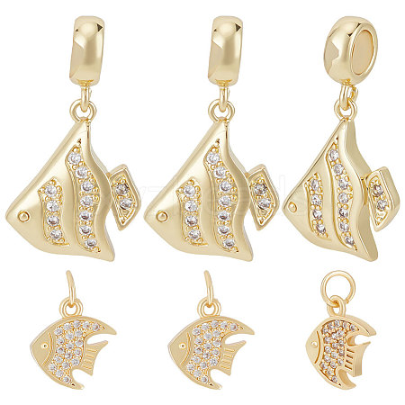 Beebeecraft 8Pcs 2 Style Brass Micro Pave Clear Cubic Zirconia Charms ZIRC-BBC0001-86-1