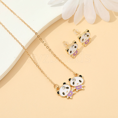 Panda Alloy Enamel & Rhinestones Stud Earring & Pendant Necklaces Sets for Women FS-WGAF002-08-1