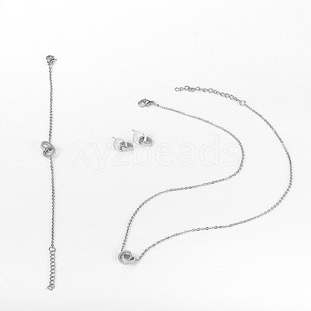 Modern Stainless Steel Two Intertwined Circles Bracelets & Earrings & Necklaces XH7079-2-1