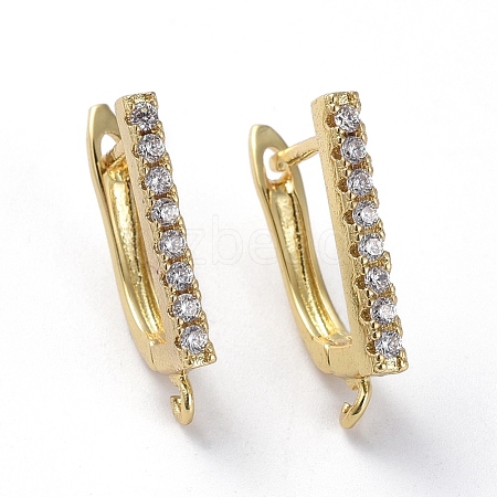 Brass Micro Pave Cubic Zirconia Hoop Earring Findings with Latch Back Closure ZIRC-G158-10G-1